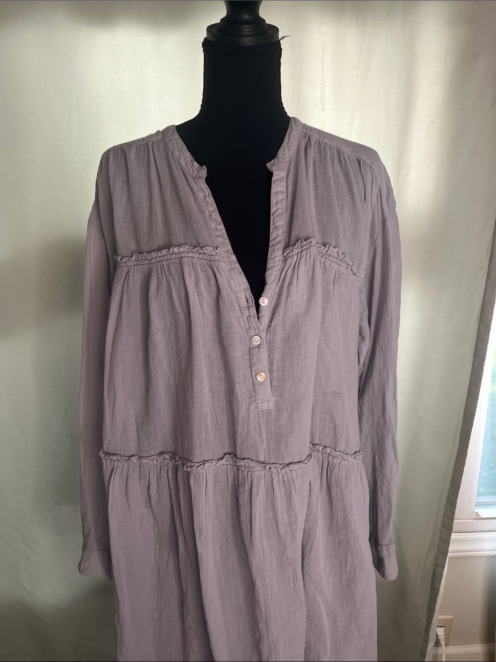 Sundance Gray High LowTiered Gauze Tunic Top Large